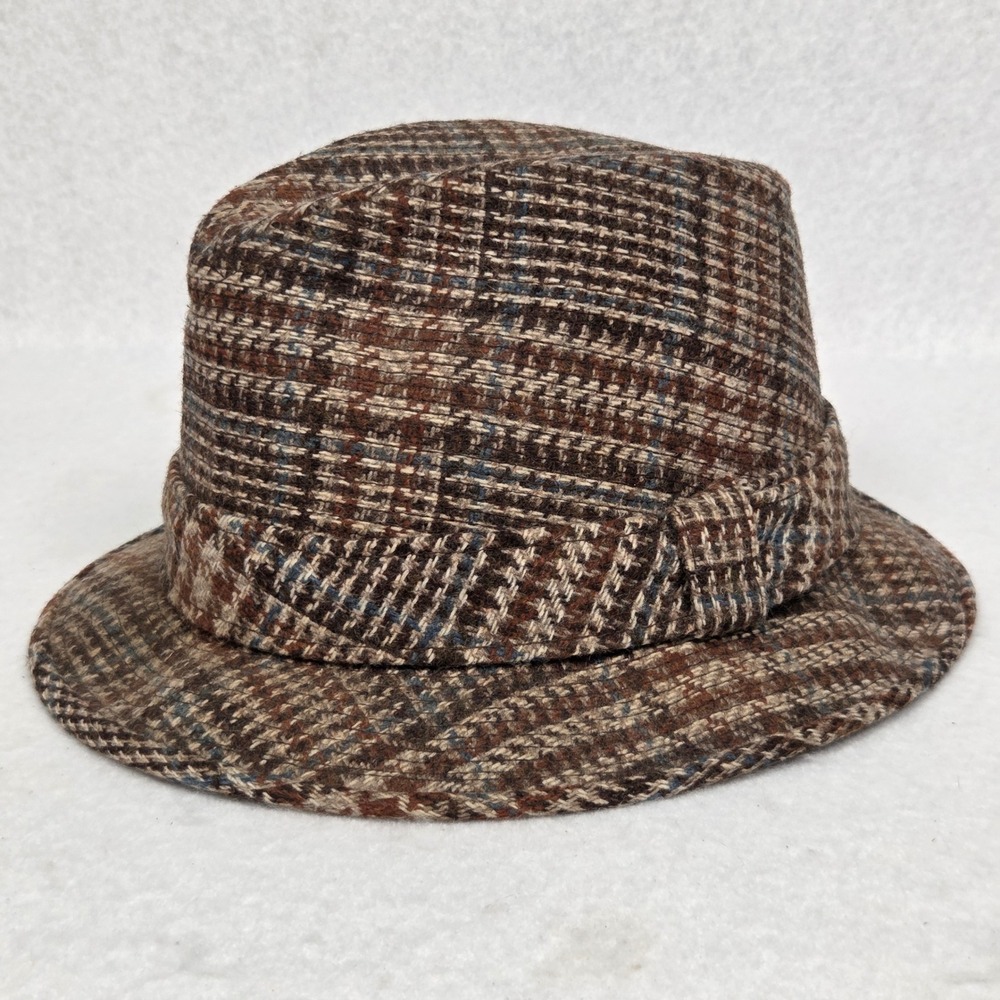 Vtg Knox Fedora Hat Mens 7 1/8 Brown Plaid Wool Blend 13-1804-080 New‎ York